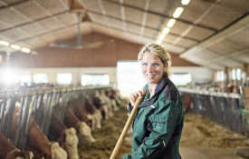 Portrait Of Smiling Female Farmer In Stable On A Farm 